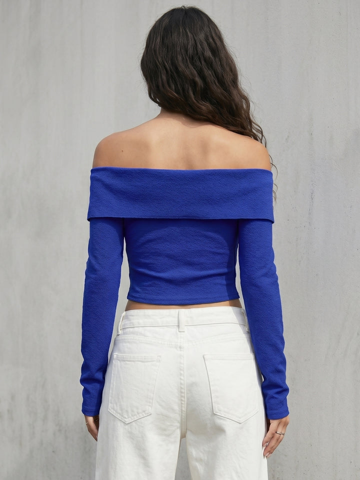 Blue Full Sleeve Off Shoulder Flap Top