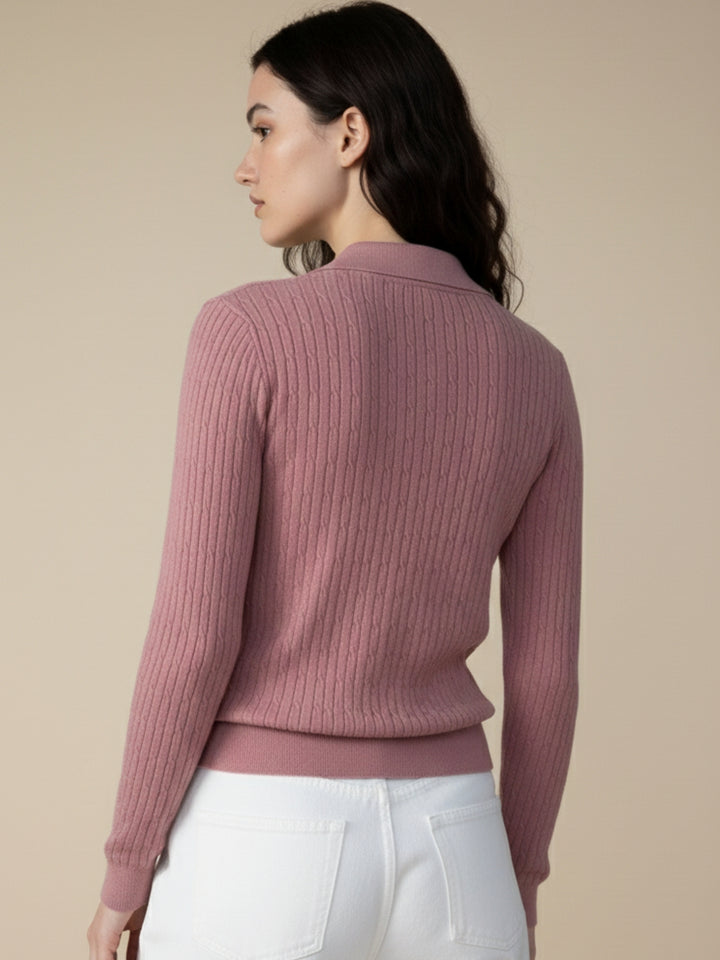 Pink Full Sleeve Collared Sweater