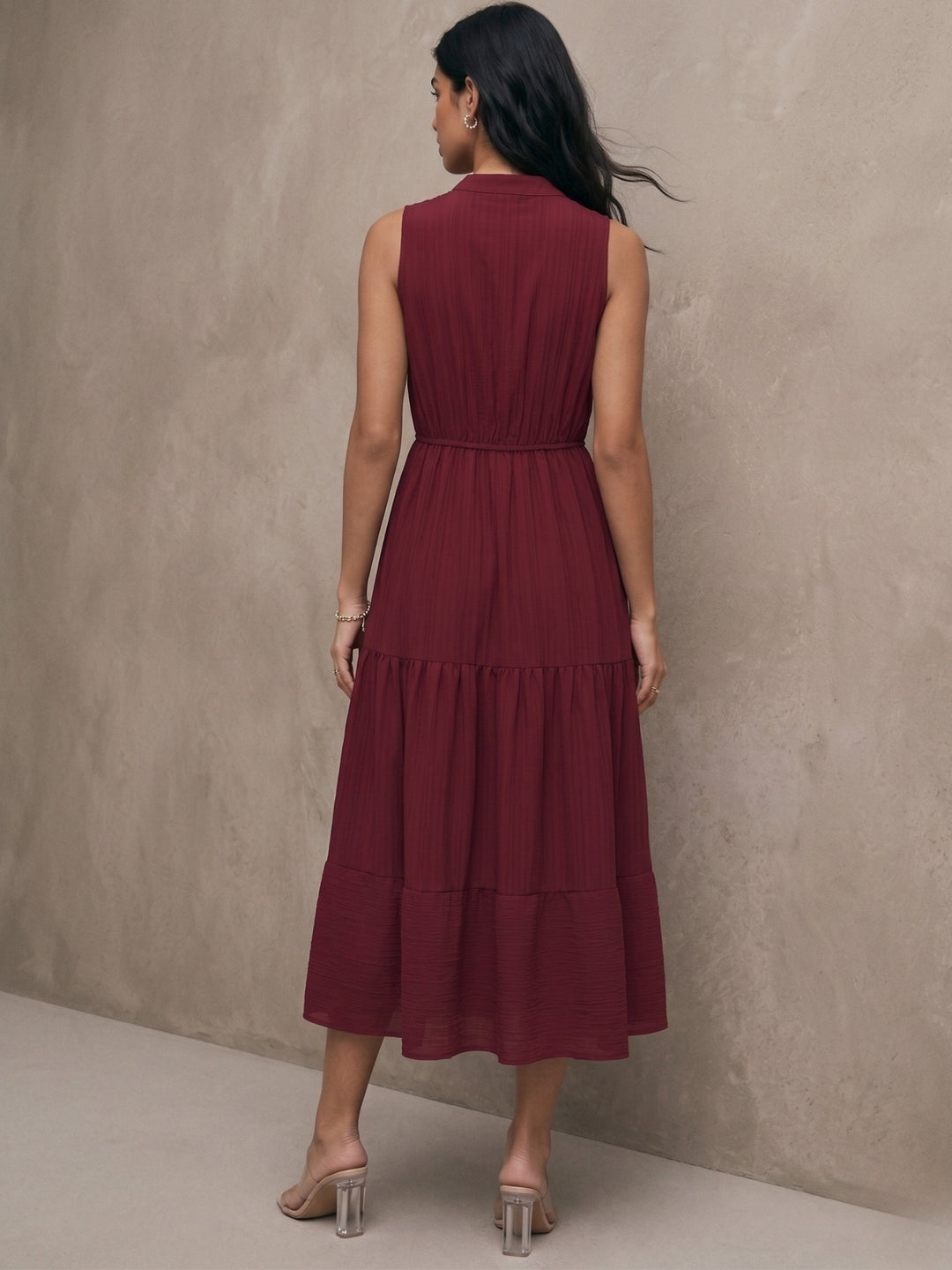 Maroon Sleeveless Tiered Dress