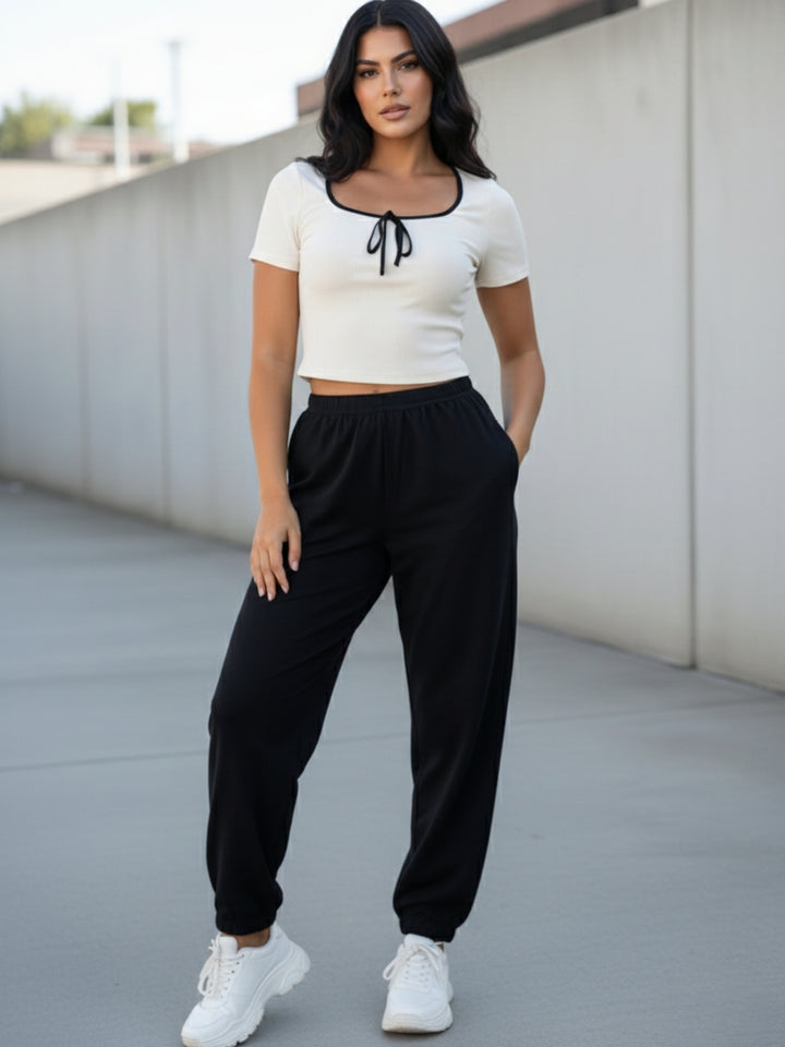 White Short Sleeve Fitted Top