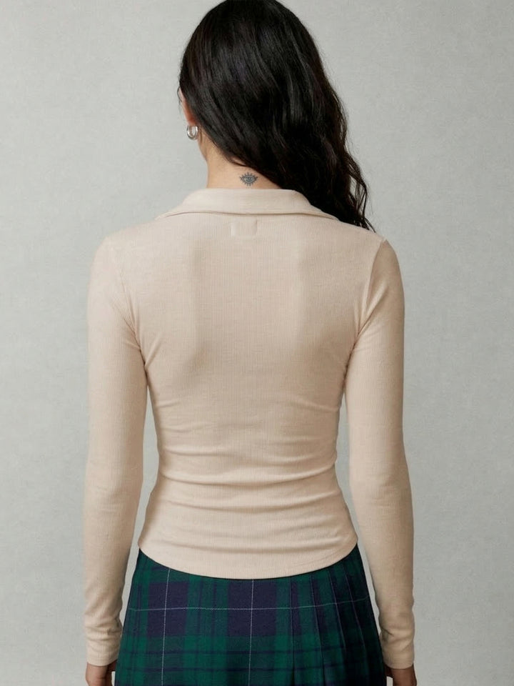 Biege Full Sleeve Side Tie-Up Top