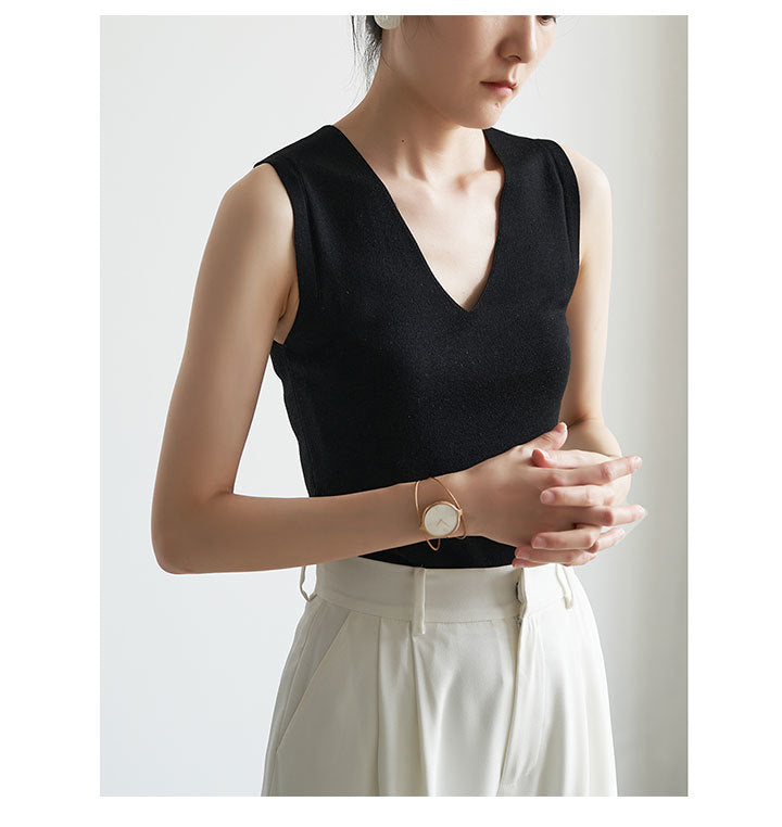 Black Deep V Neck Tank Top