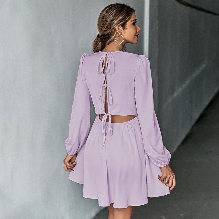 Purple Bishop Sleeve Back Tie-Up Dress