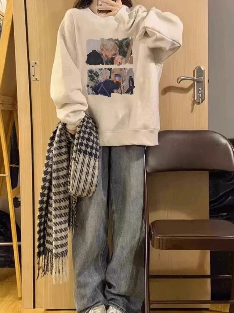 Grey Graphic Oversized Sweatshirt