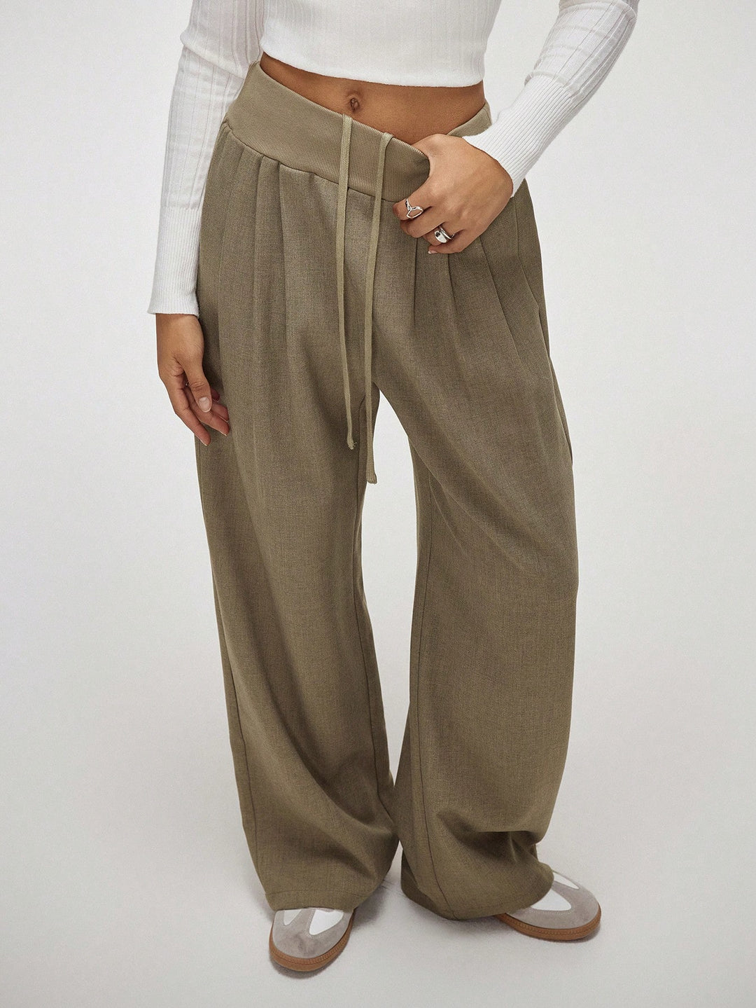 Brown Baggy Fitted Elasticated Waistband Trouser