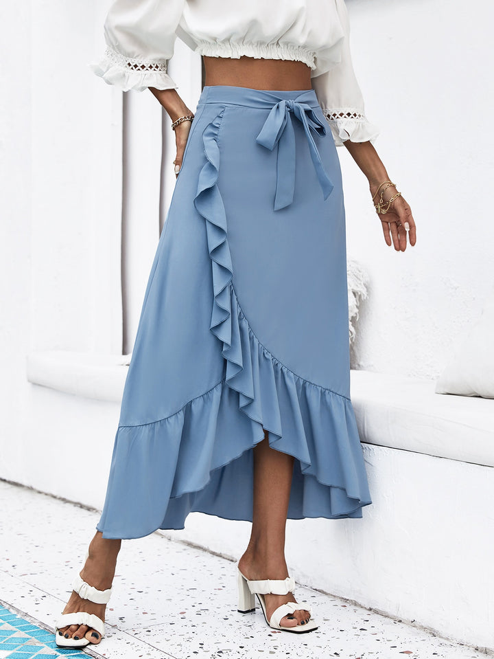 Blue Ruffle Waist Tie Up Skirt
