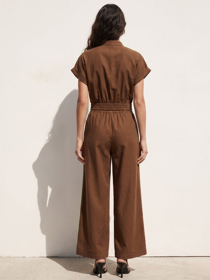 Brown Front Zip -Up Top And Pant Set