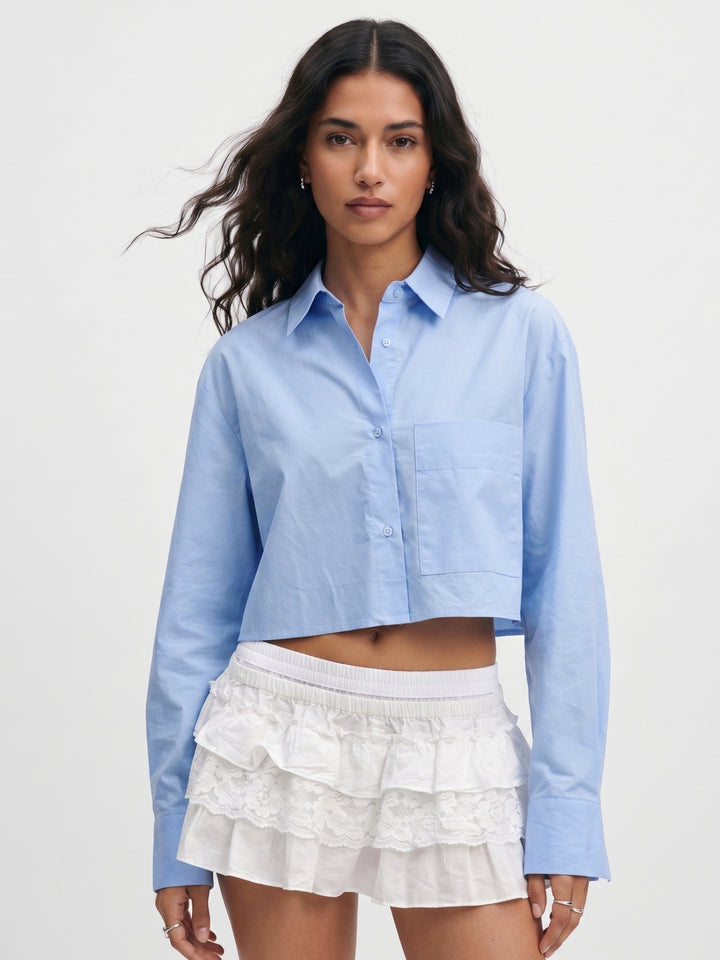 Blue Boxy Crop Shirt
