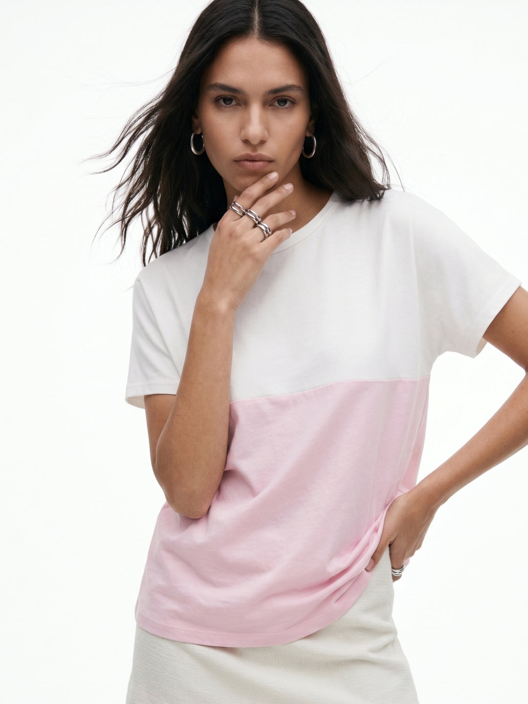 Pink Colour Block Elasticated Hem T-Shirt
