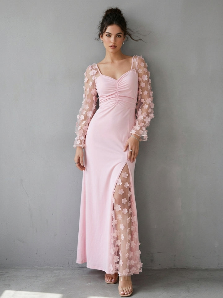 Pink 3D Floral Applique Dress