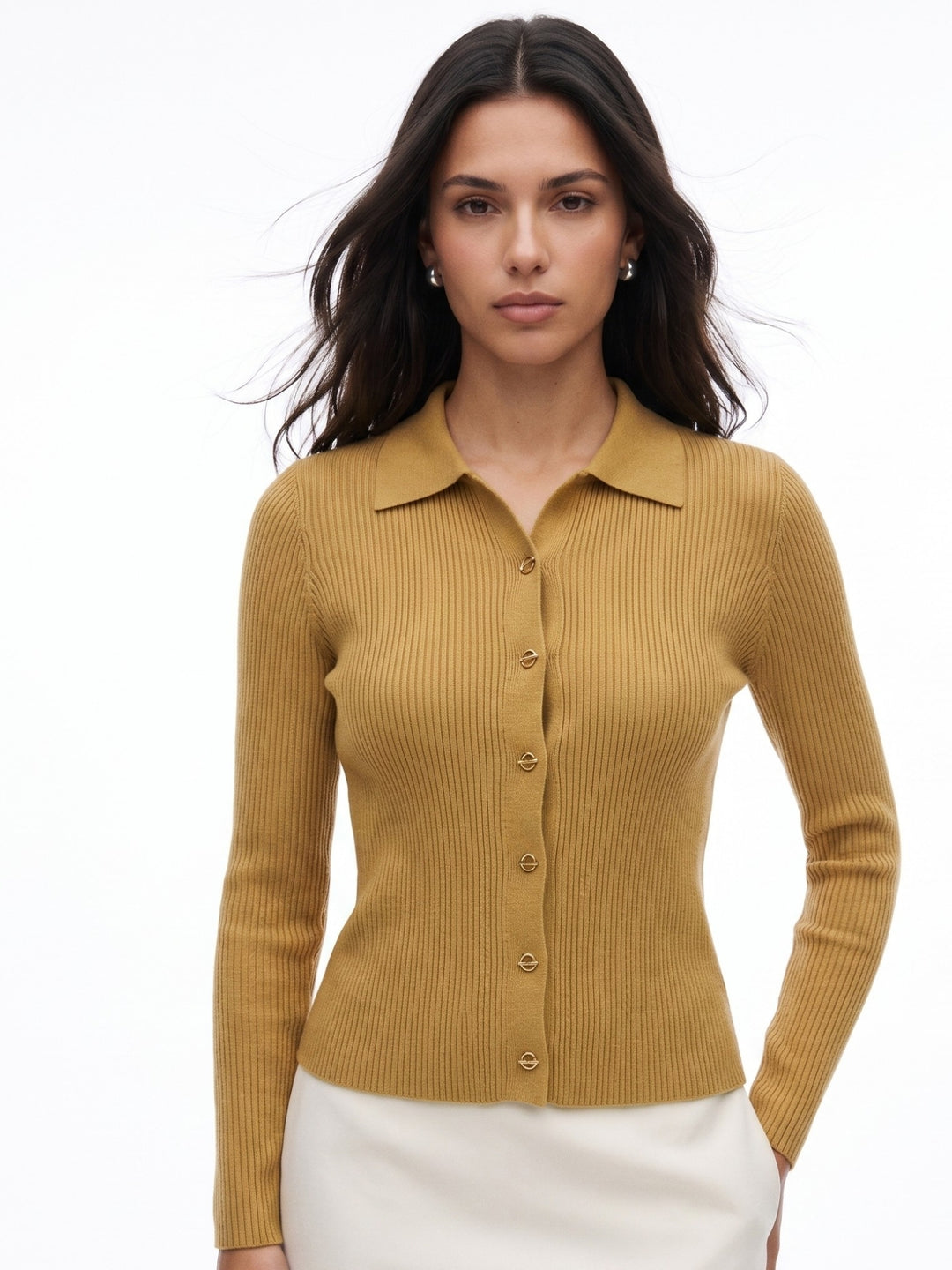 Tan Full Sleeve Collared Buttoned Top