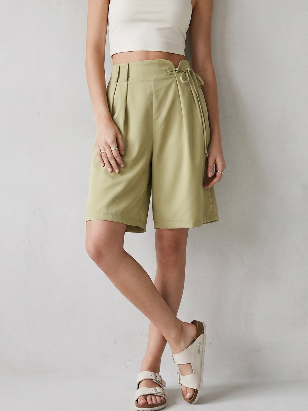 Green High Waist Pleated Shorts