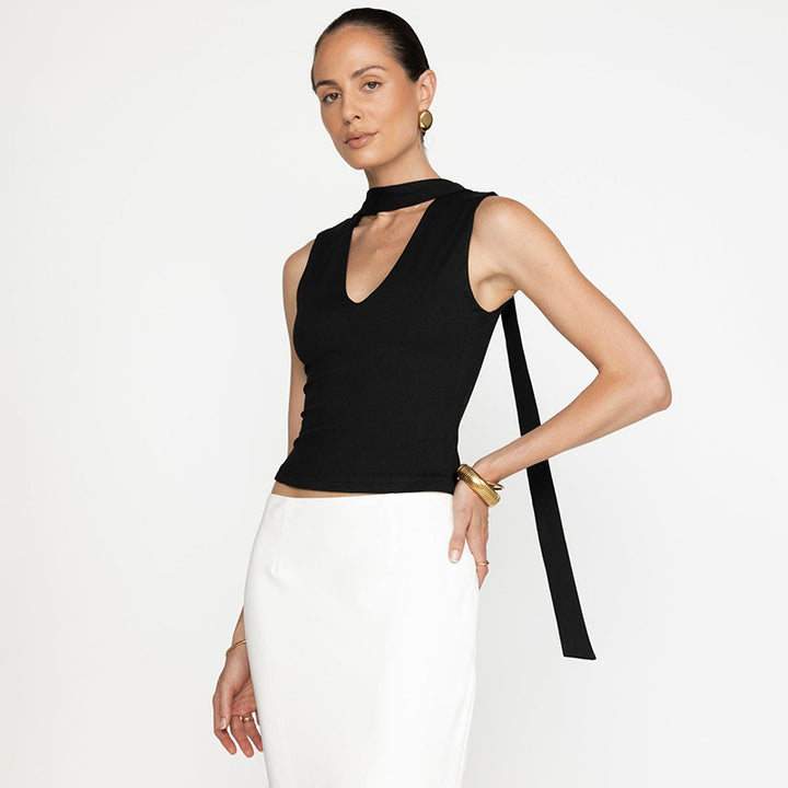 Black Neck Stole Sleeveless Top
