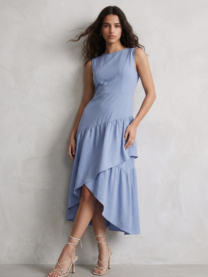 Blue Sleeveless Flared Dress