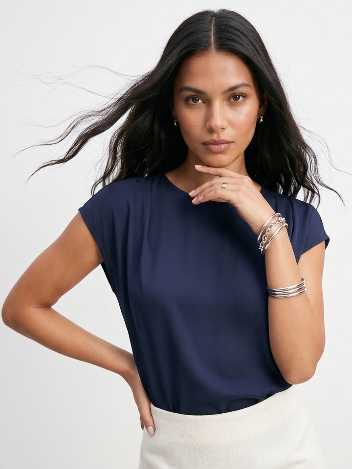 Navy Blue Round Neck Top