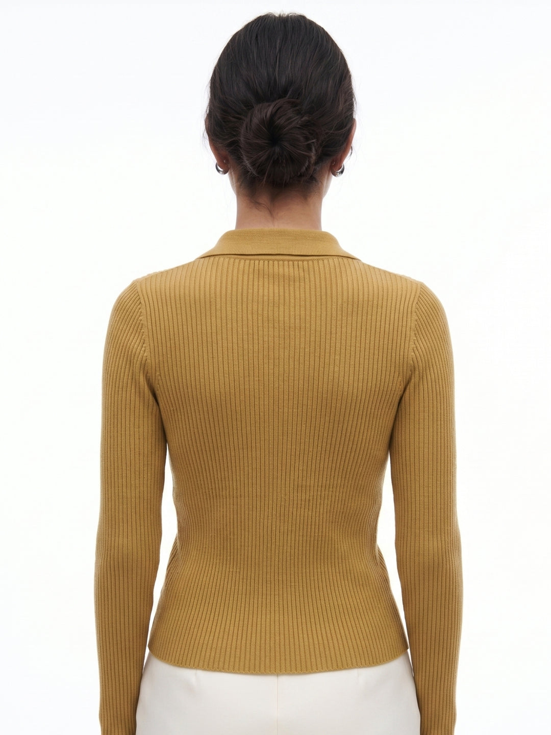 Tan Full Sleeve Collared Buttoned Top