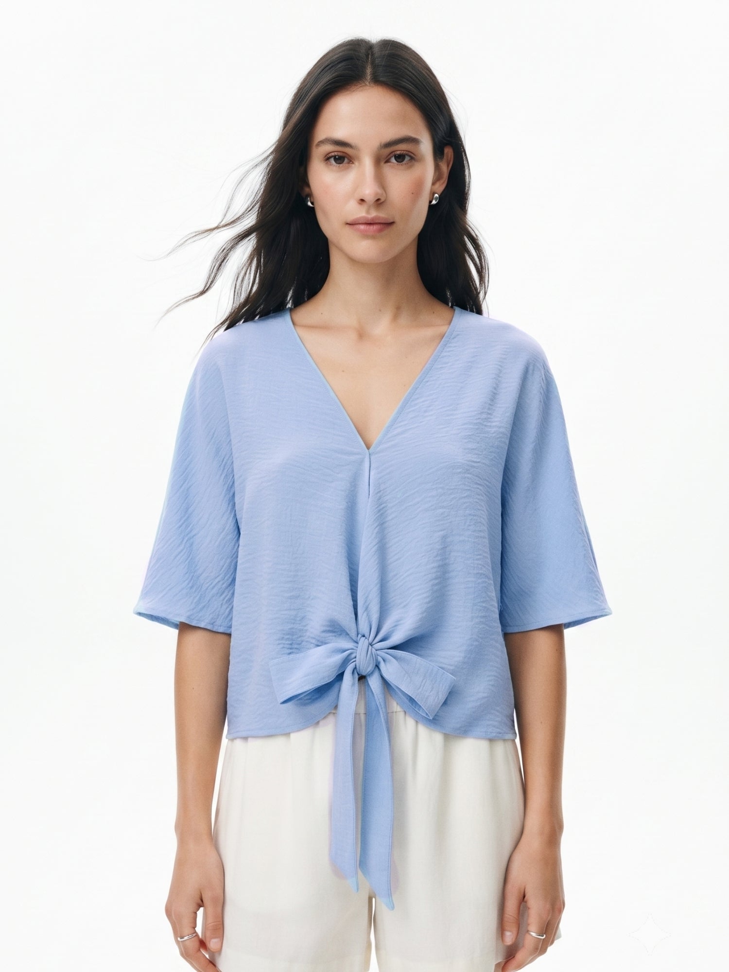 Blue Waist Tie-Up Relaxed Top