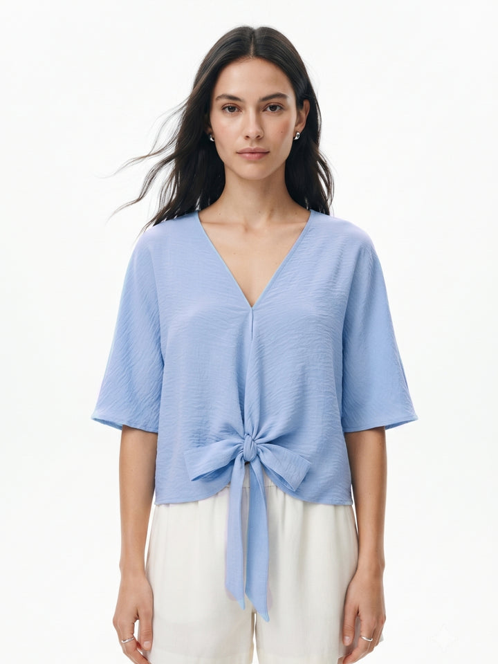Blue Waist Tie-Up Relaxed Top