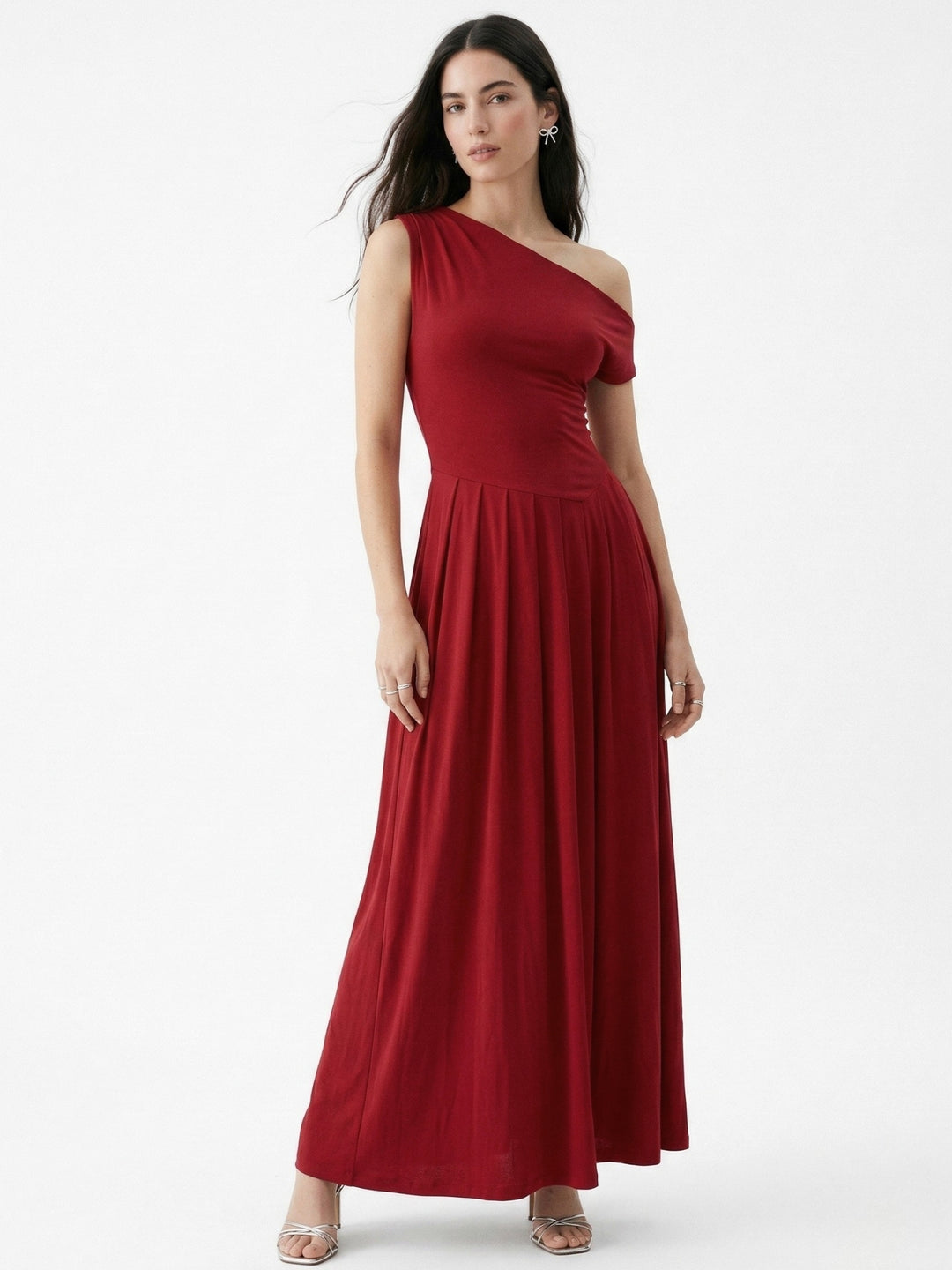 Red One Shoulder Drop Waist Dress