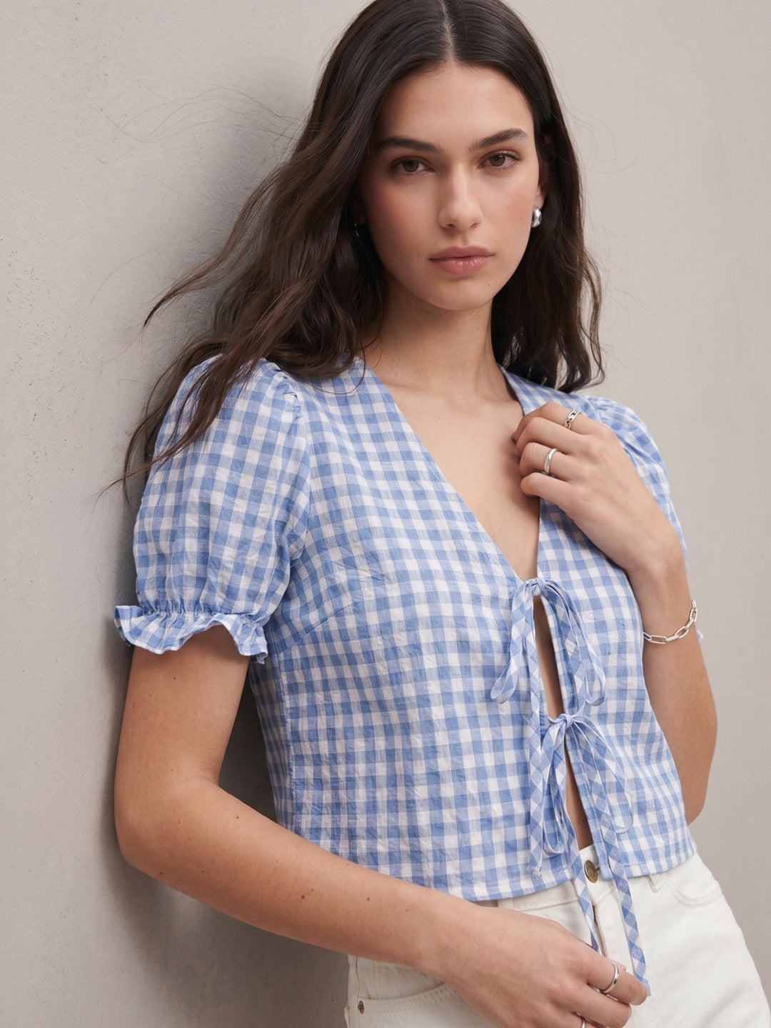 Blue Short Sleeve Checkered  Top