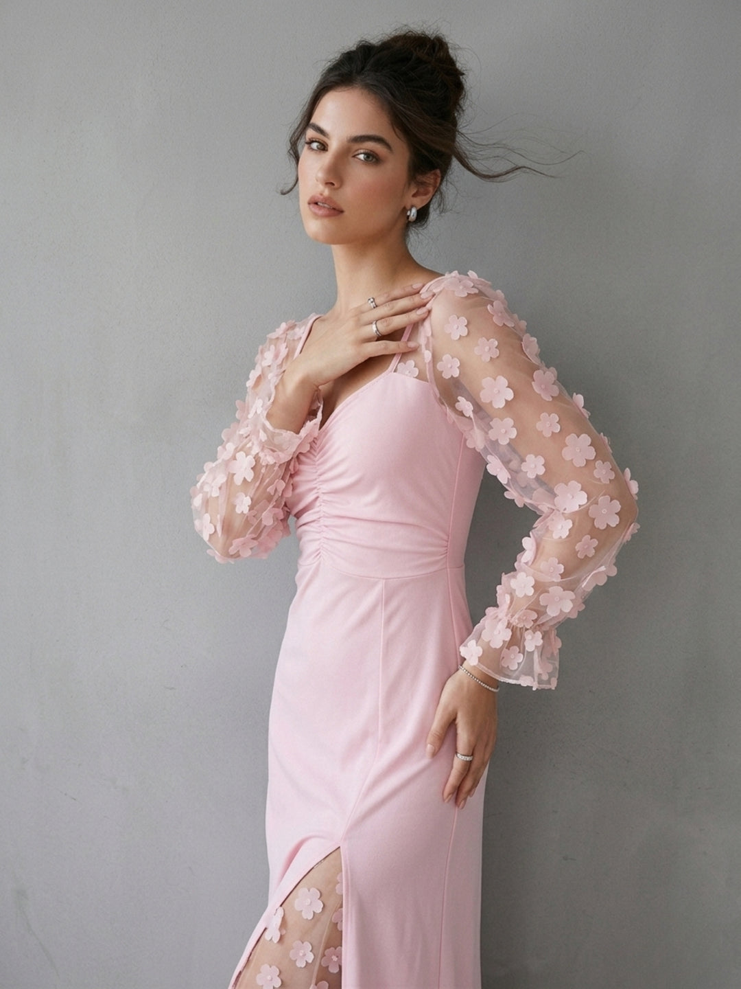 Pink 3D Floral Applique Dress