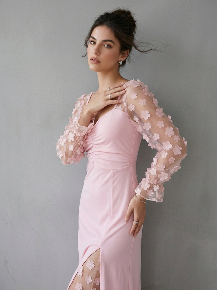 Pink 3D Floral Applique Dress