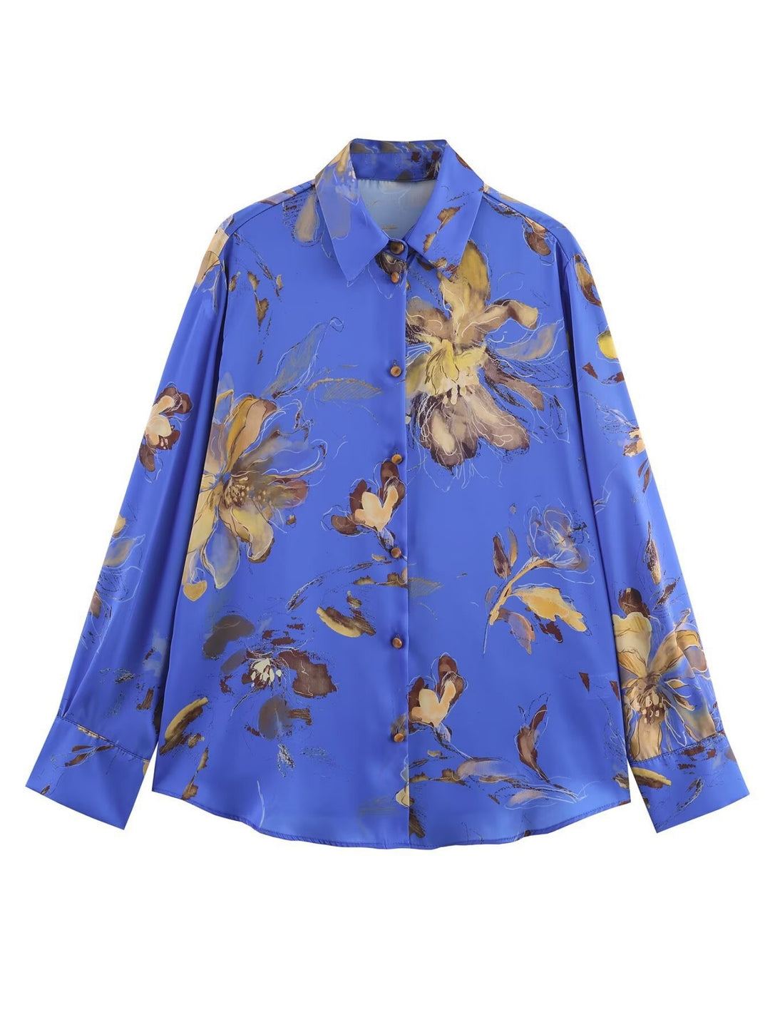 Blue Floral Printed Button Down Shirt