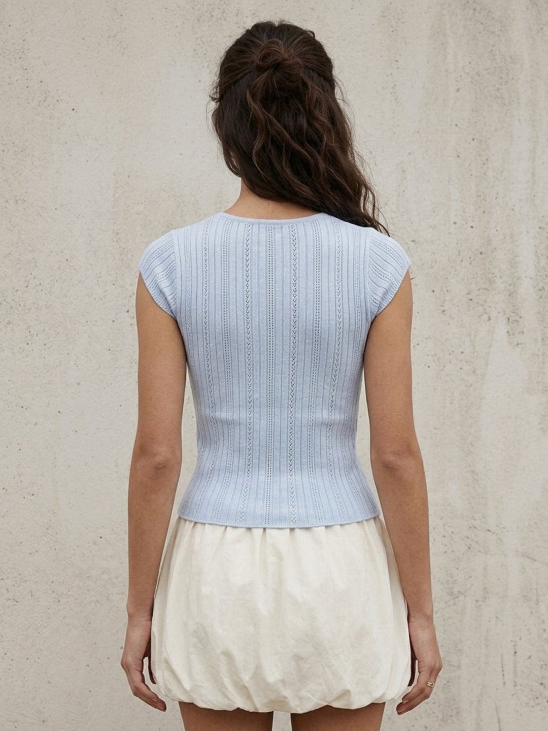 Blue Textured Front Buttoned Top
