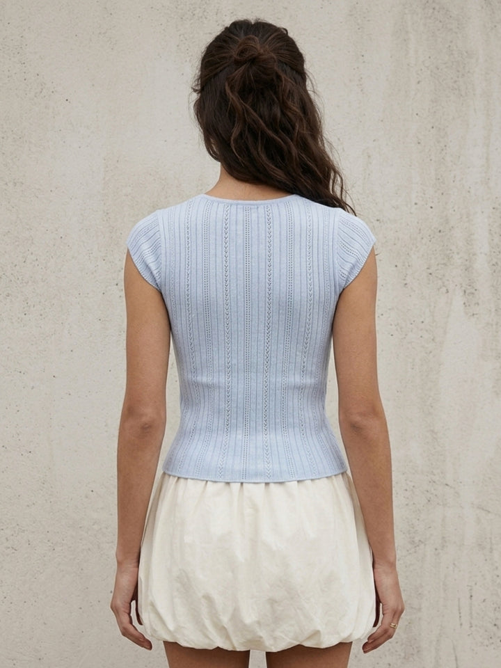 Blue Textured Front Buttoned Top