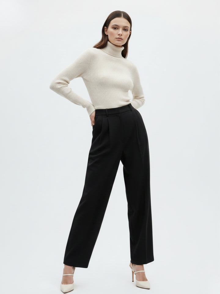 Beige Full Sleeve Turtle Neck Top
