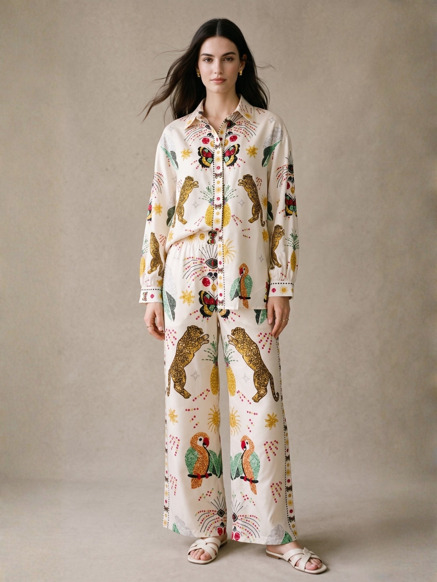 Off white Placement Printed Shirt And Pant Set