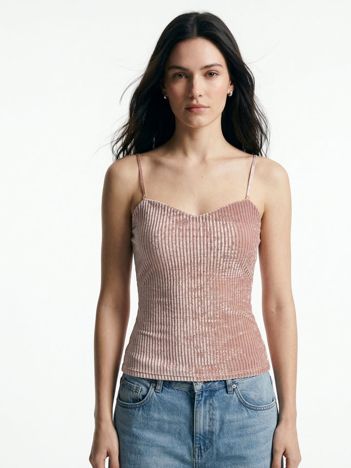 Pink Spaghetti Strap Sequin Top