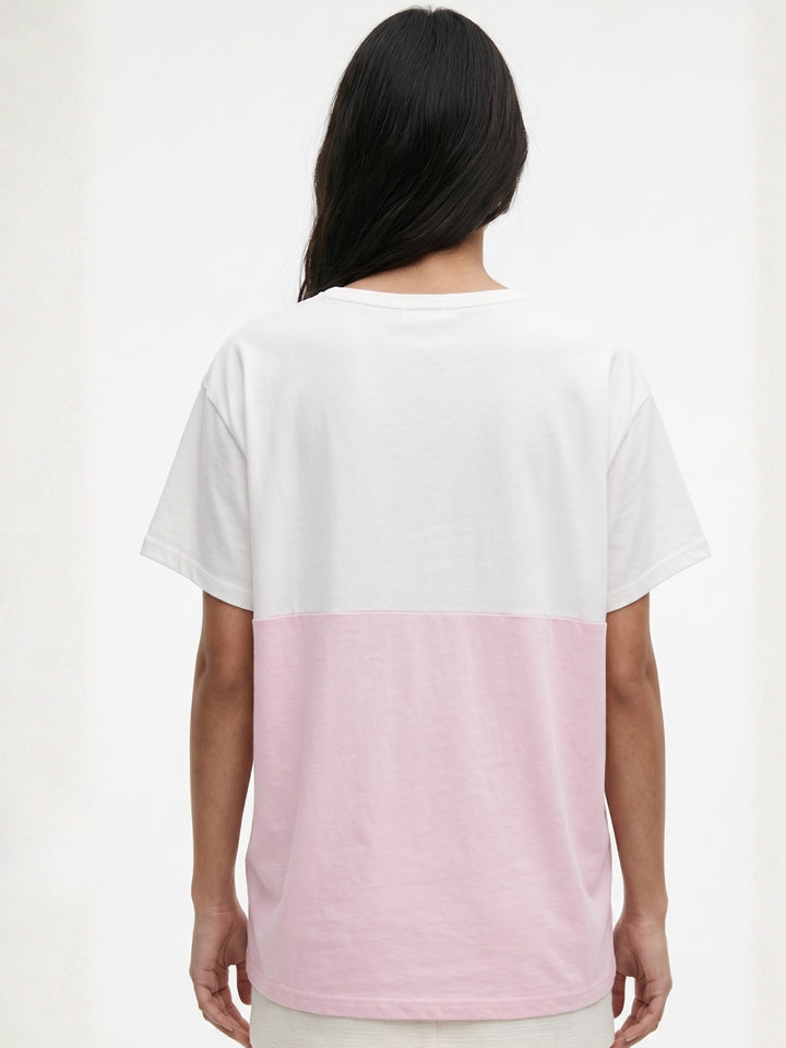 Pink Colour Block Elasticated Hem T-Shirt