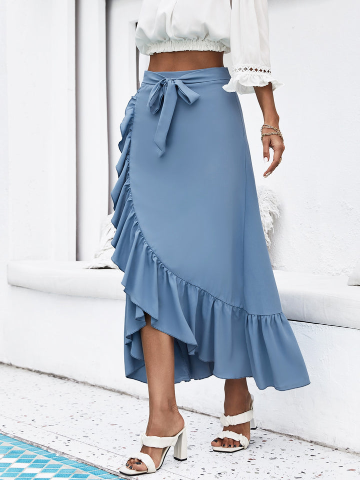 Blue Ruffle Waist Tie Up Skirt