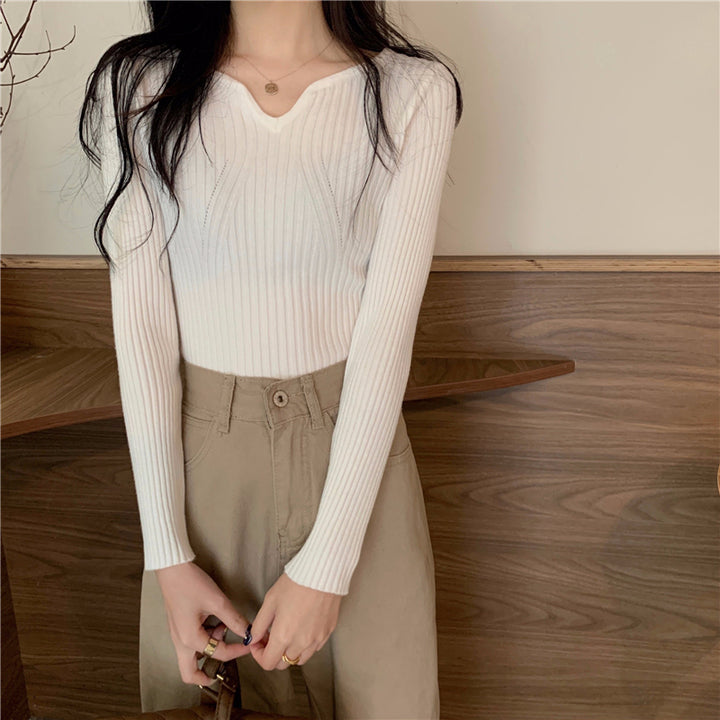 White Flat V Neck Top