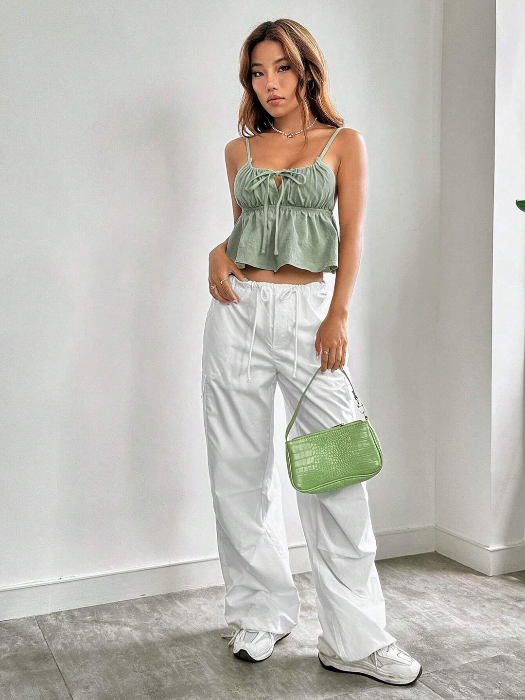 Green Strappy Peplum Top