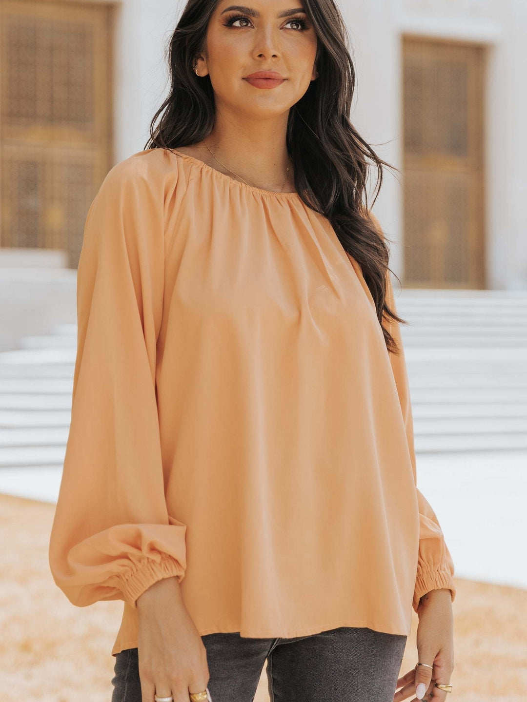 Orange Balloon Sleeved Top