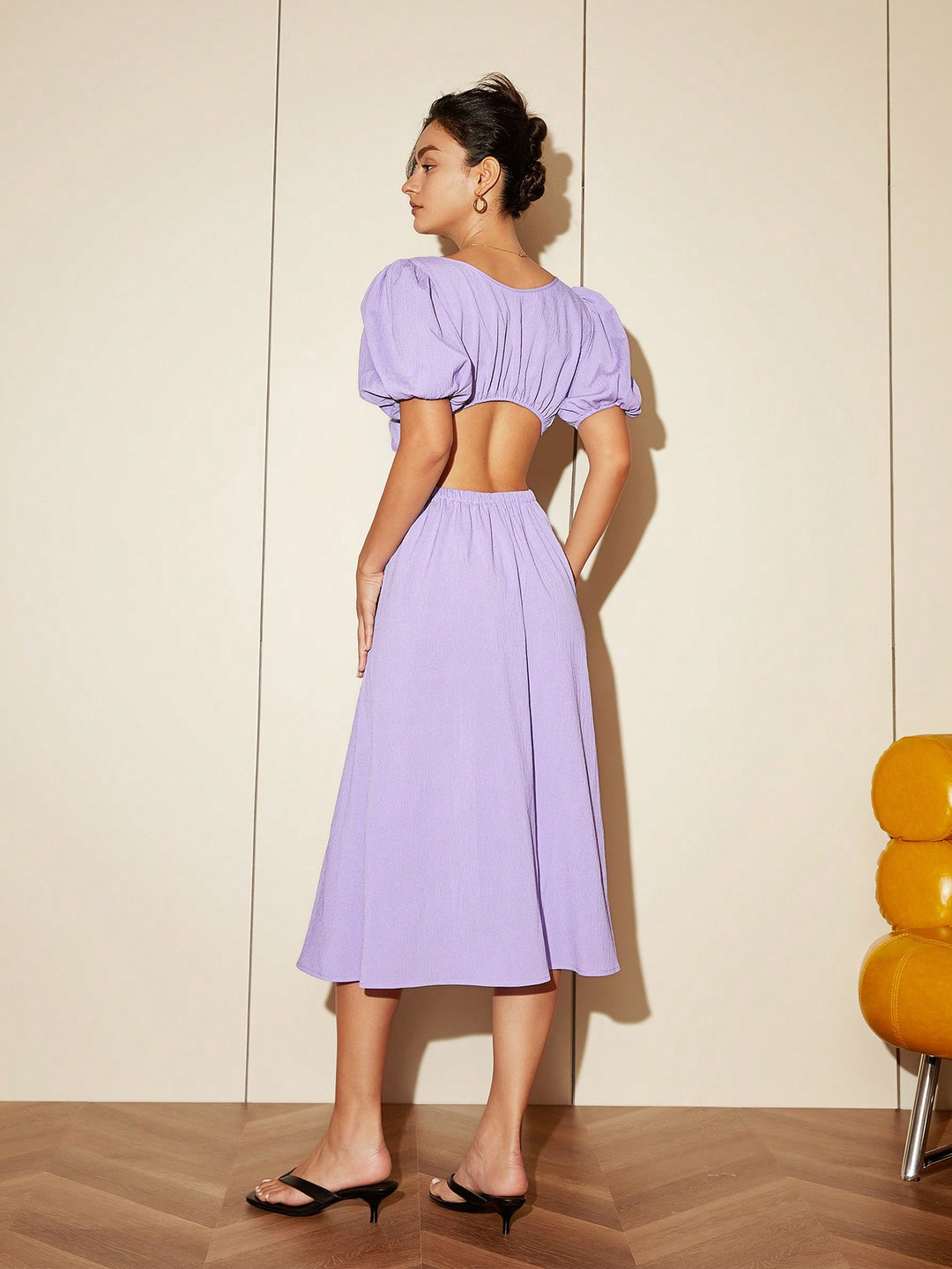 Midi Dress With Puff Sleeve