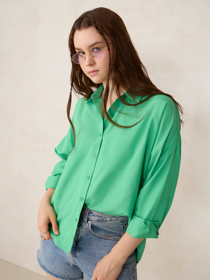 Green Oversized High Low Shirt
