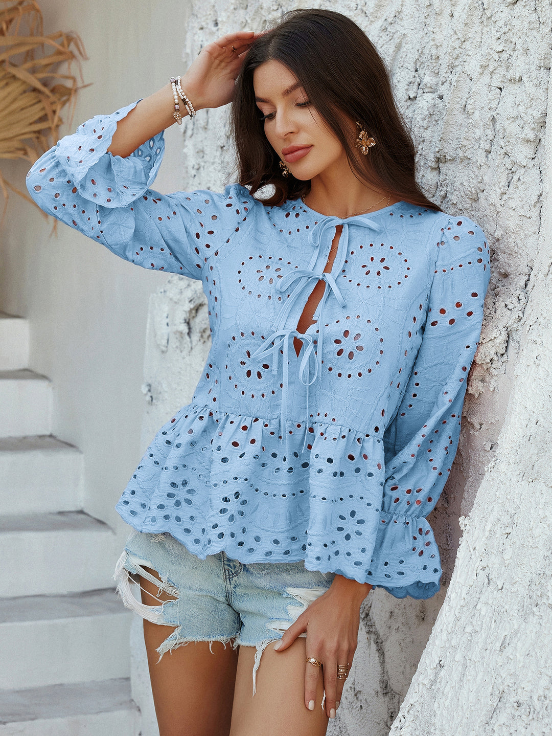 Blue Schiffli Top