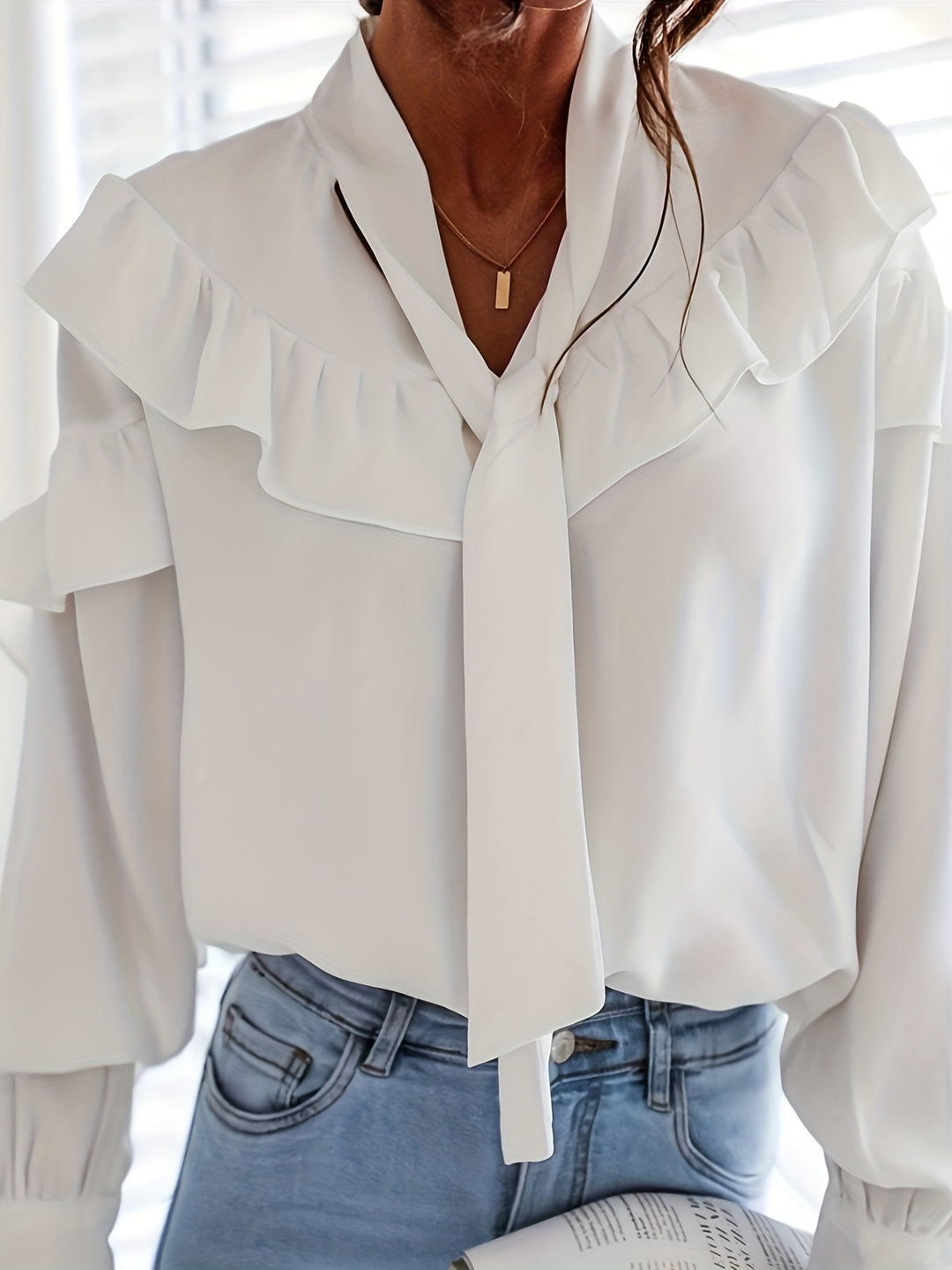 White Ruffled Top With Tie Up Detail