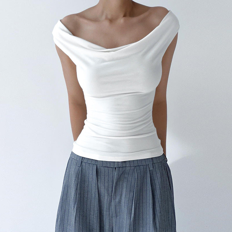 White Off-Shoulder Ruched Bodycon Top