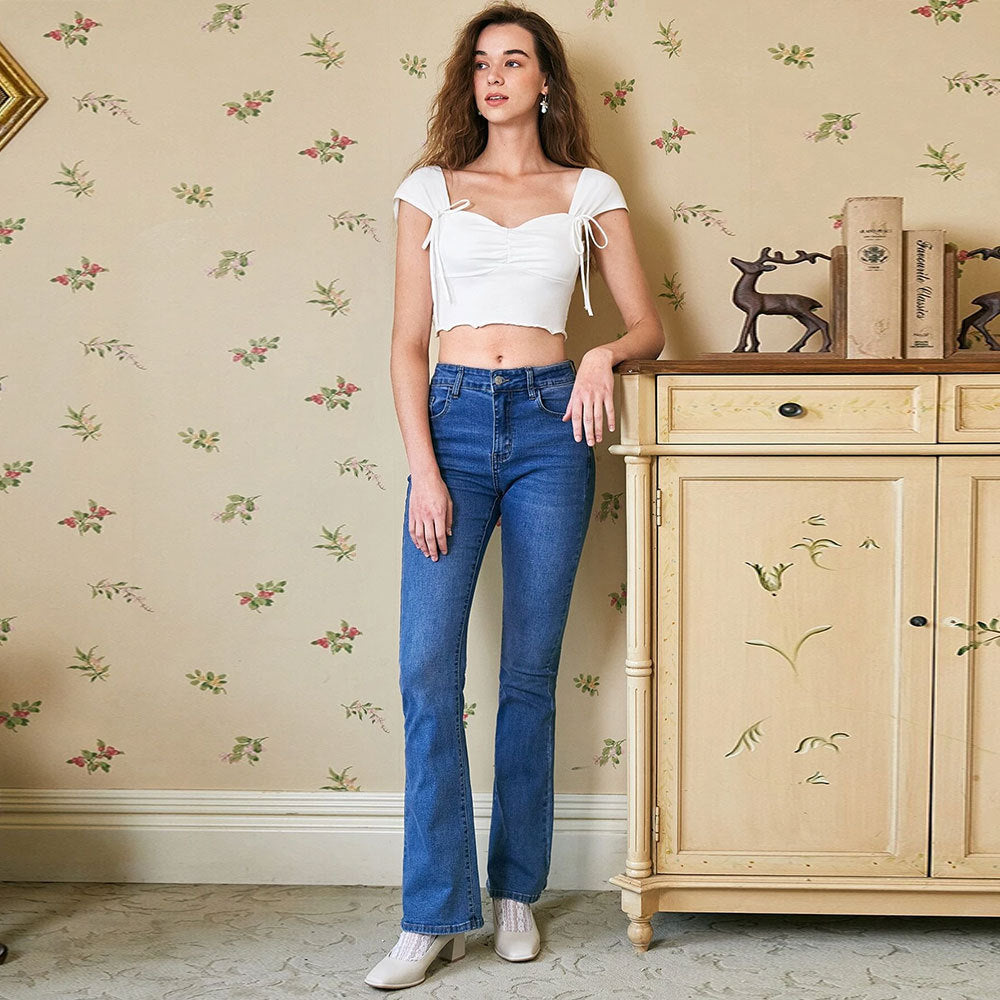 White Short Sleeve Sweetheart Neck Top