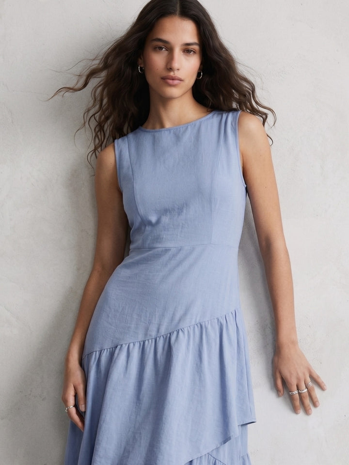 Blue Sleeveless Flared Dress