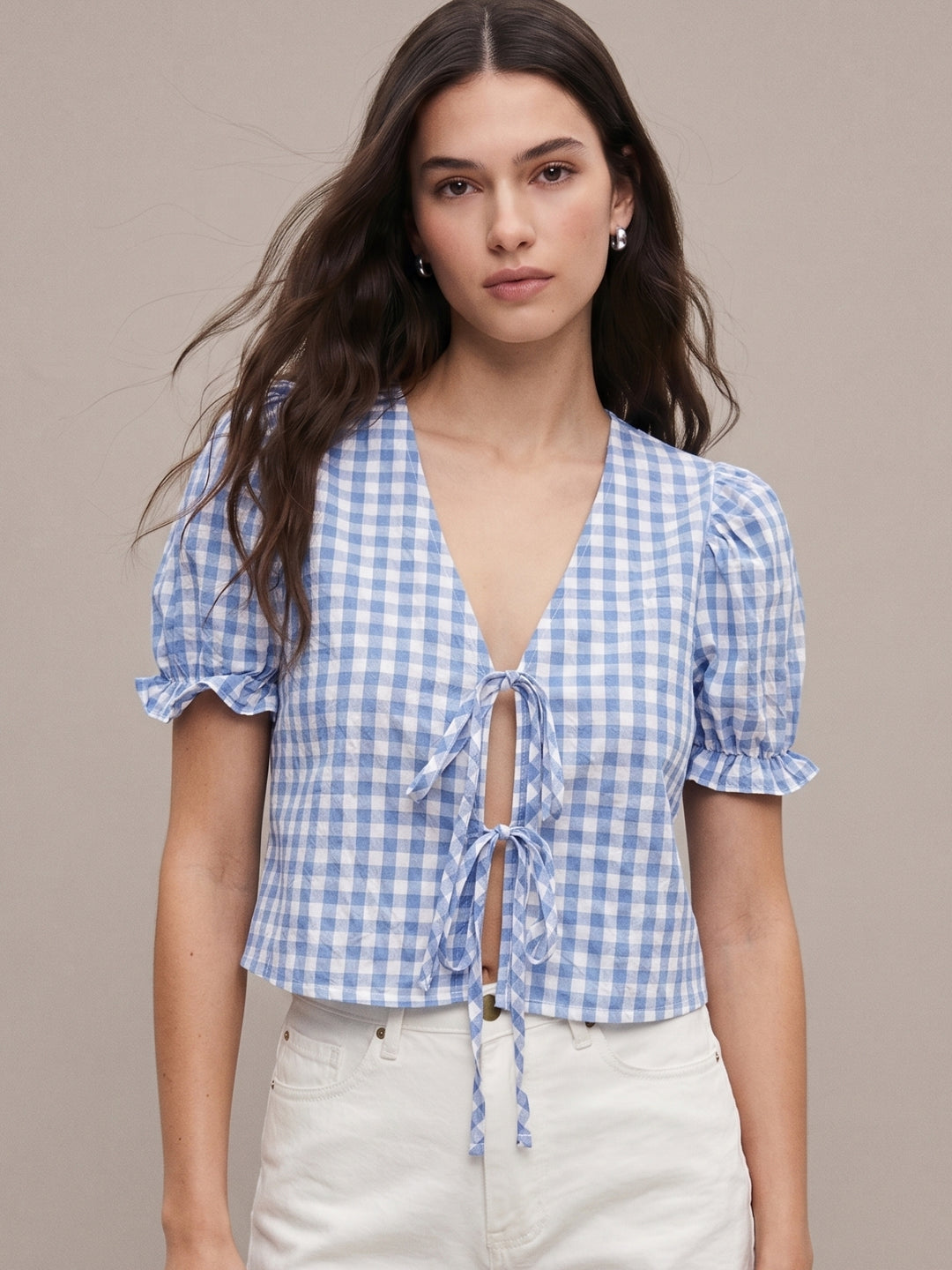 Blue Short Sleeve Checkered  Top