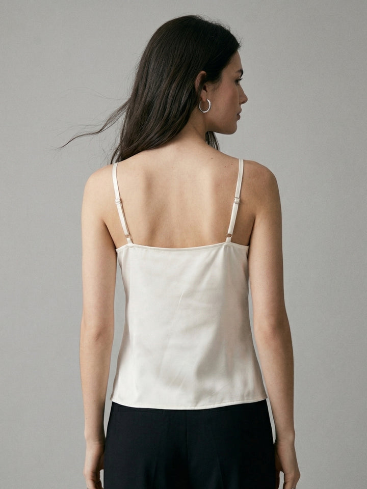 Off White Plunge Neck Camisoles With Criss Cross Lace Insert