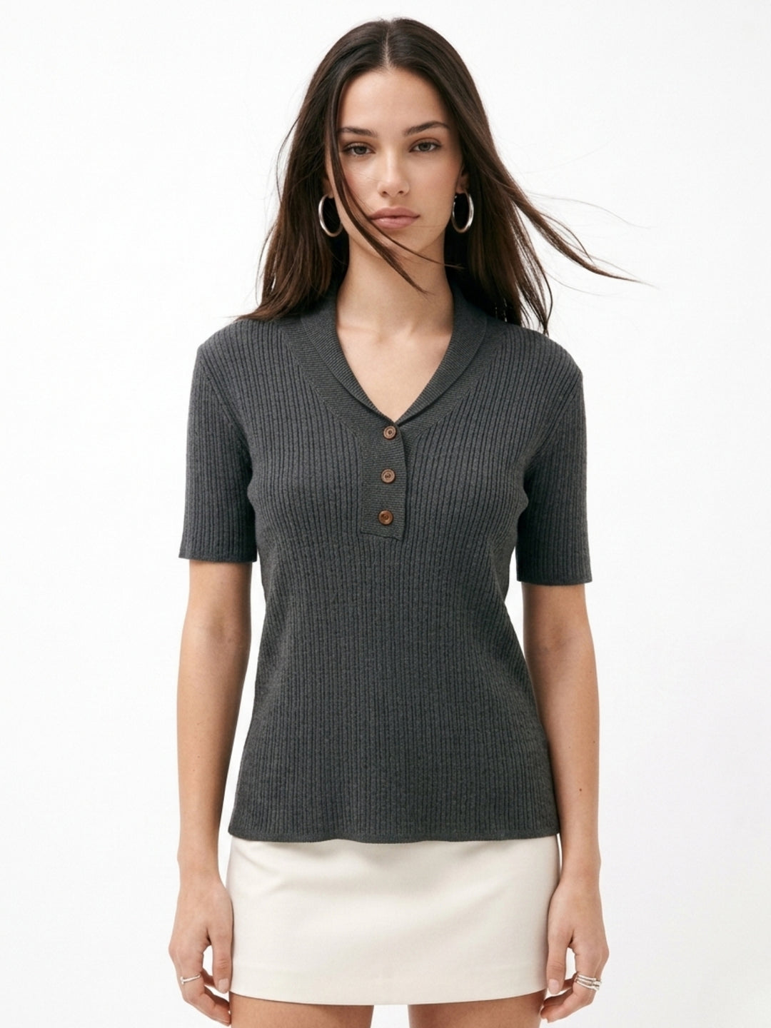 Black Collared Neck Textured Top