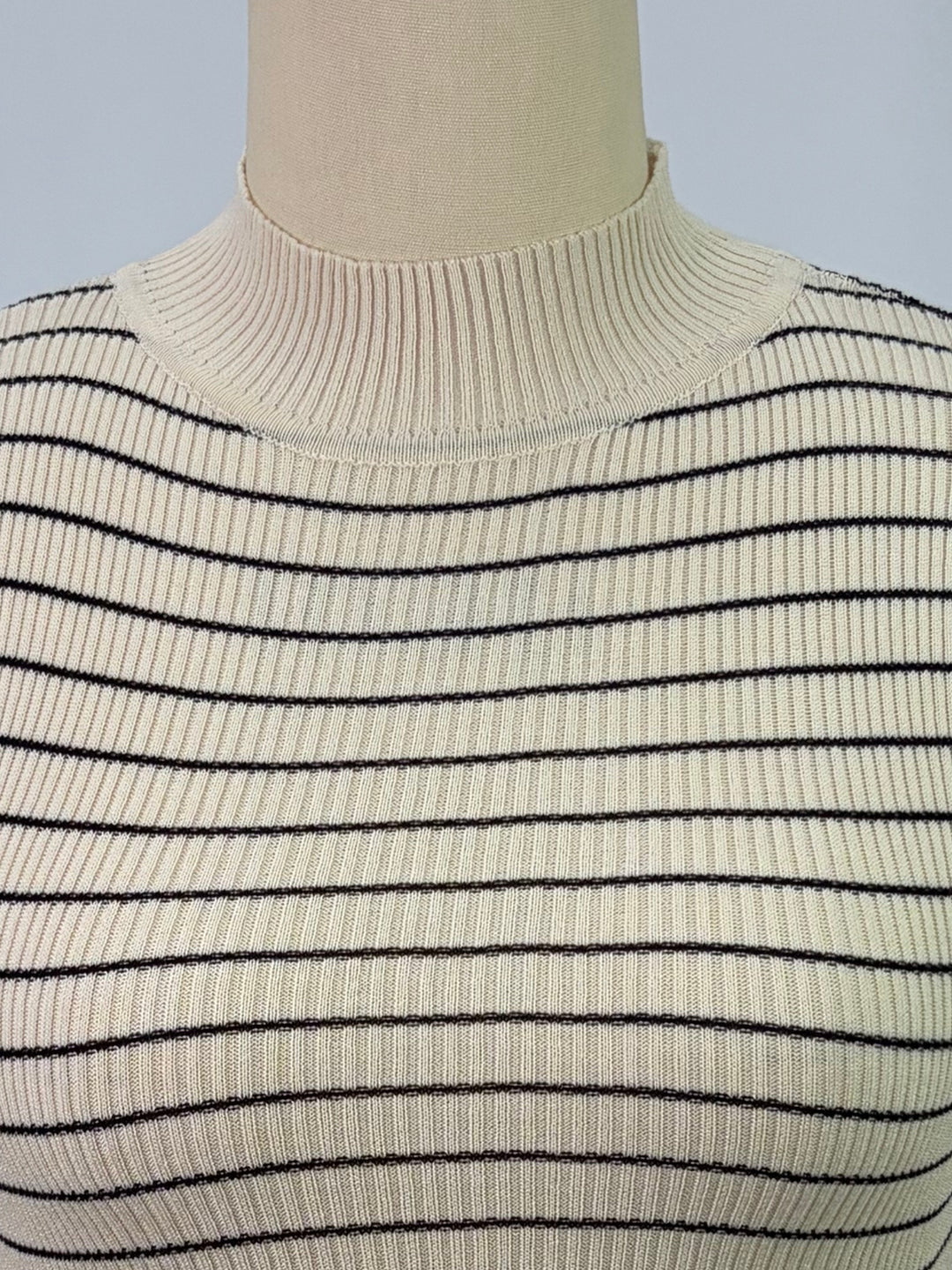 Beige High Neck Striped Tank