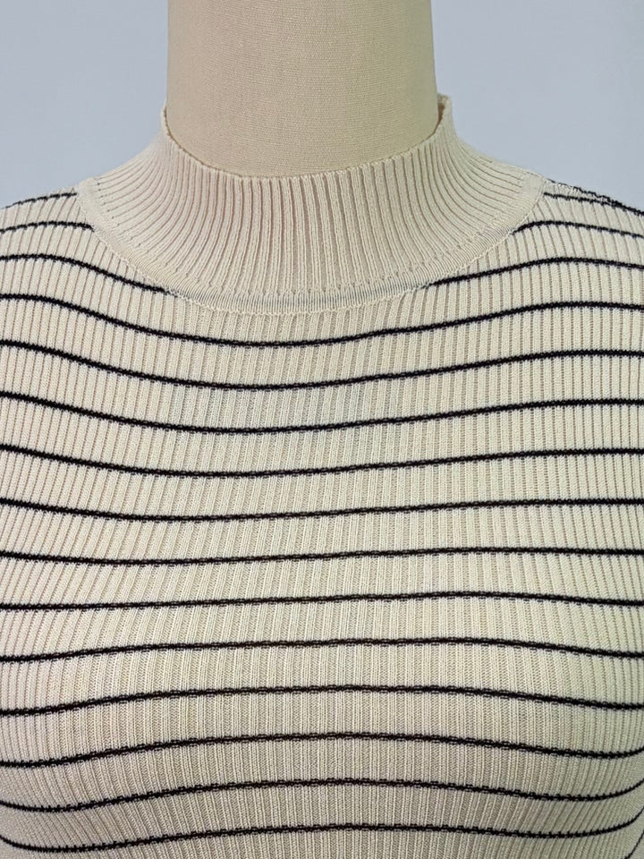 Beige High Neck Striped Tank