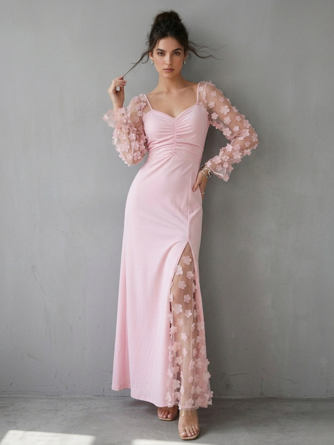 Pink 3D Floral Applique Dress